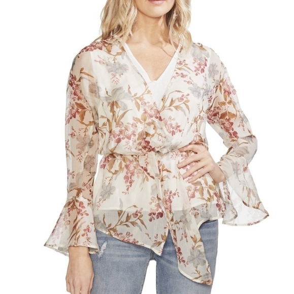 Vince Camuto wallflower cinch waist peplum flowy top - Picture 1 of 12